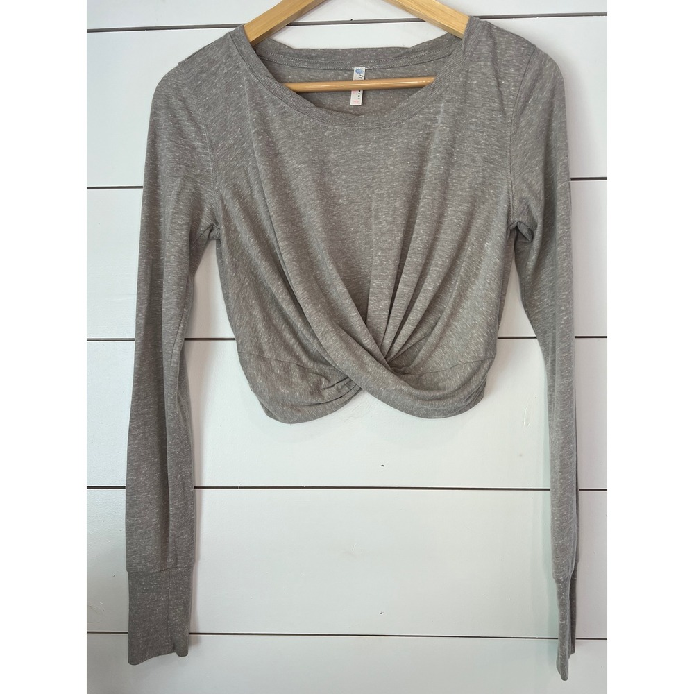 FP Movement‎ Free People Grey Twist Front Long Sleeve Crop Top XS Stone Beige